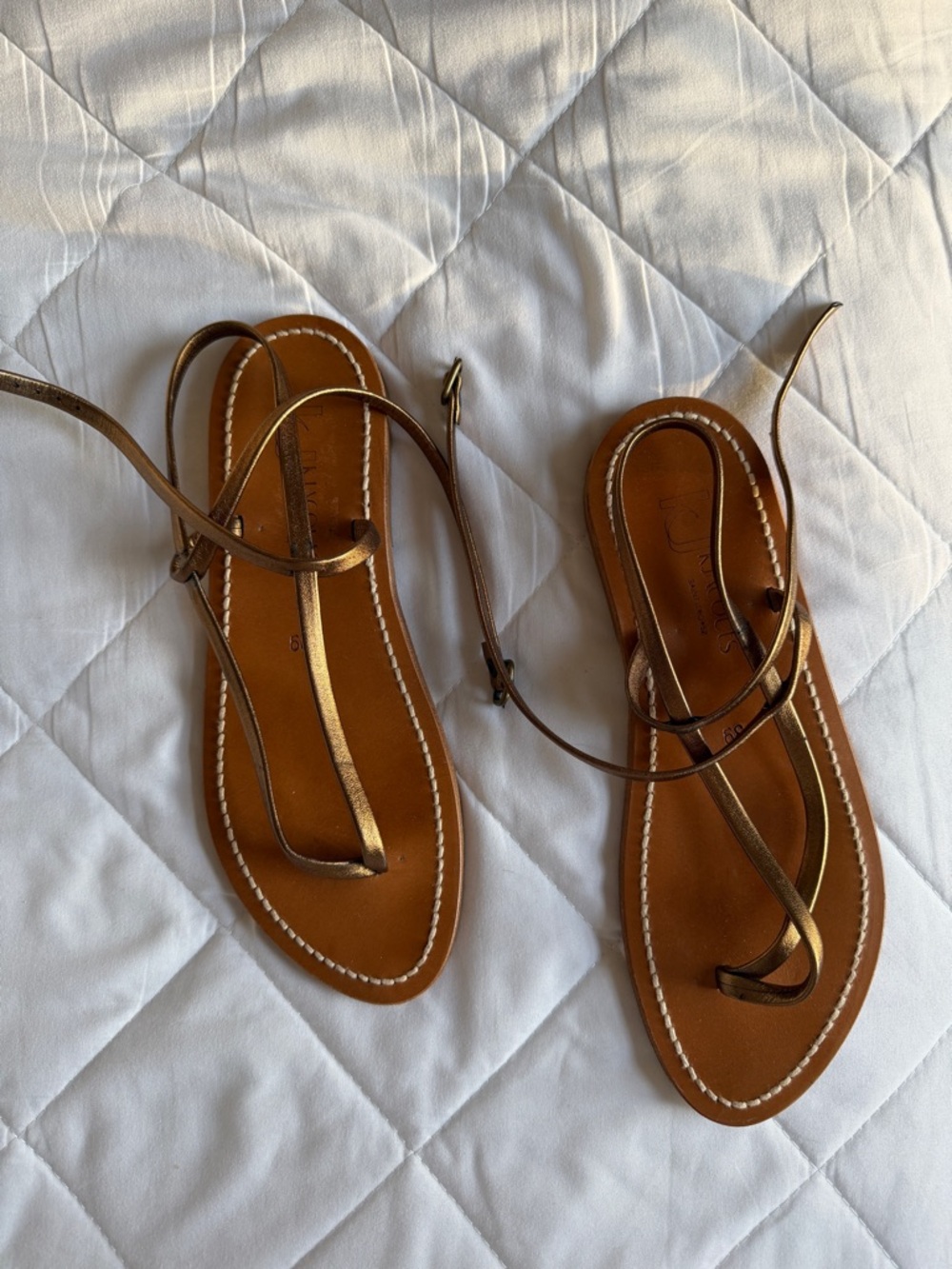 K.Jacous Metallic Gold Strappy Leather Sandals